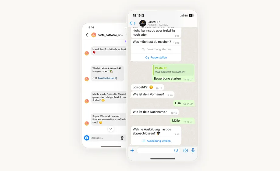 Zwei Smartphones mit einer Chat-Bewerbung über WhatsApp